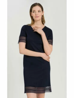 HANRO Chemise De Nuit En Coton Bleu Nuit SINA