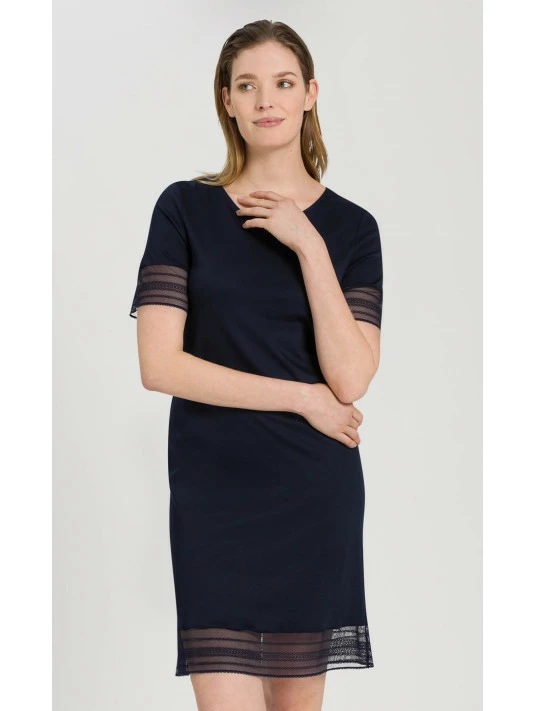 HANRO Chemise De Nuit En Coton Bleu Nuit SINA 3 HANRO Chemise De Nuit En Coton Bleu Nuit SINA