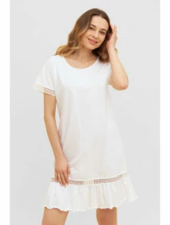 Chemise De Nuit Manches Courtes Blanc COTON -WACOAL Boutique chemise de nuit manches courtes blanc coton 2