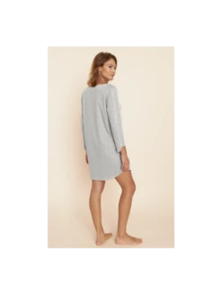 Chemise De Nuit Manches Longues Gris COTON -WACOAL Boutique chemise de nuit manches longues coton gris 3