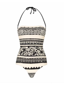 Maillot De Bain Bustier Imprimé Noir Et Blanc