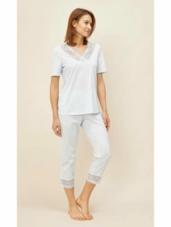 Pyjama Manches Courtes Bleu COTON -WACOAL Boutique pyjama en coton 1 3