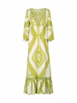Robe Longue En Soie Vert Anis