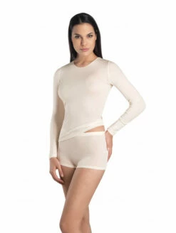 HANRO T-shirt Manches Longues Ivoire LAINE ET SOIE -WACOAL Boutique t shirt laine et soie ivoire 2