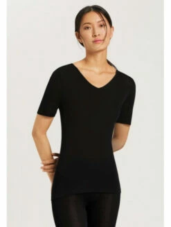 HANRO T-shirt Manches Courtes Noir SOIE