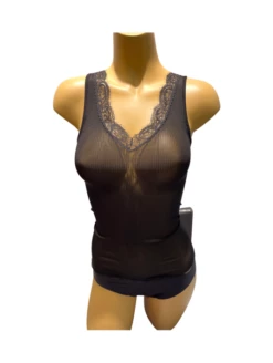 Top Bretelles Larges Col V Dentelle Noir SOIE
