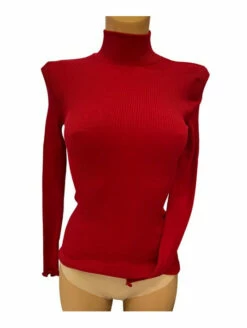 Top Manches Longues Col Montant Rouge LAINE ET SOIE