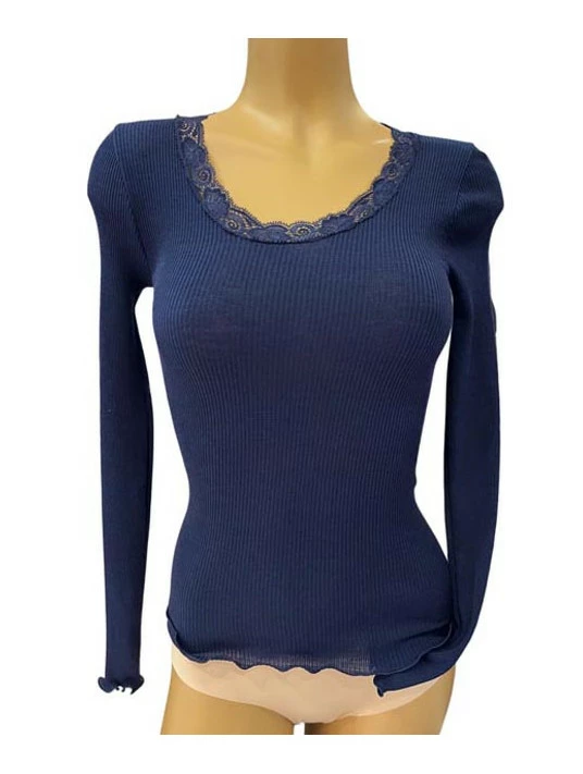 Top Manches Longues Col Rond Dentelle Bleu Marine LAINE ET SOIE 5 Top Manches Longues Col Rond Dentelle Bleu Marine LAINE ET SOIE – Image 3